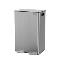 DMD | 60L DUAL STAINLESS STEEL RUBBISH BIN, 2 X 30L REMOVABLE RECYCLING BINS | 3L COMPOST BIN INCLUDED, SOFT CLOSURE, EASY CLEAN, METAL PEDALS, FINGERPRINT PROOF (SILVER).