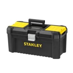 QTY OF ITEMS TO INCLUDE ASSORTED STANLEY ITEMS TO INCLUDE STANLEY STST1-75518 ESSENTIAL 16 TOOLBOX WITH METAL LATCHES, BLACK/YELLOW, INCH, STANLEY 005777 STAINLESS STEEL INSIDE CORNER TOOL, STANLEY M