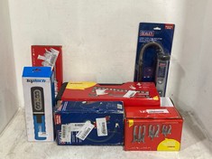 7 X ASSORTED ITEMS TO INCLUDE SEALEY TYRE INFLATOR WITH CLIP-ON CONNECTOR SA9302