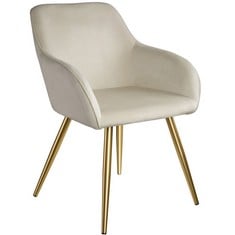 TECTAKE MARILYN PADDED VELVET DINING CHAIR CREME / GOLD - 404623 - RRP £109