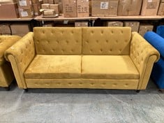 TORONTO 3 SEATER CHESTERFIELD STYLE VELVET SOFA BED IN YELLOW - RRP £400