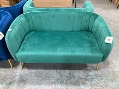 RUSSELL 2 SEATER SOFA IN GREEN VELVET WITH GOLDEN LEGS - RRP £310