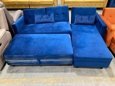 DESTIN 3 SEATER CORNER SOFA WITH STORAGE CHAISE TO INCLUDE STORAGE OTTOMAN BENCH IN ROYAL BLUE VELVET - TOTAL LOT RRP £760