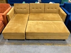 DESTIN 3 SEATER CORNER SOFA WITH STORAGE CHAISE TO INCLUDE STORAGE OTTOMAN BENCH IN GOLDEN YELLOW VELVET - TOTAL LOT RRP £760