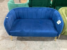 RUSSELL 2 SEATER SOFA IN ROYAL BLUE VELVET WITH GOLDEN LEGS - RRP £310