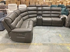 LA-Z-BOY PARKER 2 SEATER, CORNER, 2 SEATER POWER SOFA WITH CONSOLE UNIT IN STORM GREY LEATHER - RRP £2339