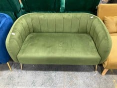 RUSSELL 2 SEATER SOFA IN MOSS GREEN VELVET WITH GOLDEN LEGS - RRP £310