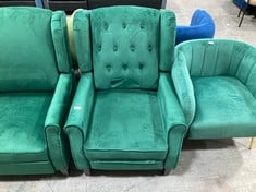 ASCOT STUDDED WINGBACK VELVET RECLINER ARMCHAIR IN GREEN - RRP £250