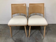 SET OF 2 BOHO RATTAN DINING CHAIRS IN NATURAL / WHITE - RRP £150