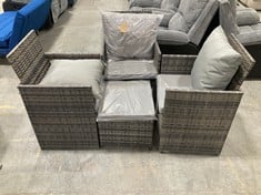 3 X RATTAN GARDEN CHAIRS IN GREY TO INCLUDE 1 X STOOL IN GREY