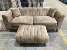 MARY 3 SEATER SOFA WITH LARGE FOOTSTOOL IN MINK VELVET - TOTAL LOT RRP £1406