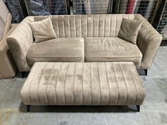 MARY 3 SEATER SOFA WITH SMALL FOOTSTOOL IN MINK VELVET - TOTAL LOT RRP £1324