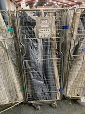 CAGE OF ASSORTED ROLLS OF FABRIC TO INCLUDE EASY CLEAN CHUNKY CHENILLE NAVY (CAGE NOT INCLUDED) (KERBSIDE PALLET DELIVERY)