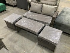 2 SEATER END RATTAN SOFA PART TO INCLUDE 3 X STOOLS (2 X SQUARE / 1 X RECTANGLE) (PART)