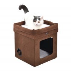 5X ASSORTED PET ITEMS TO INCLUDE BASICS COLLAPSIBLE CAT HOUSE/CAT BED FOR INDOOR, BROWN, 38 X 38 X 43 CM, TRIXIE MINOU CUDDLY CAVE 41 X 30 X 50 CM.