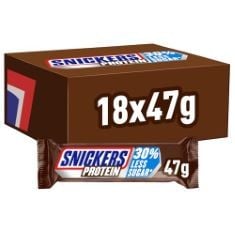 9 X SNICKERS PROTEIN BAR BULK BOX, CHOCOLATE AND PEANUTS, SUITABLE FOR VEGETARIANS, 18 X 47G BB: 21/11/2024.