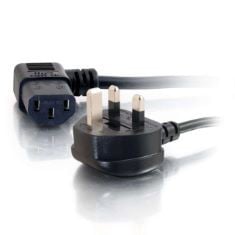 52 X C2G 88520 2 METRE 17 AWG 90 DEGREE POWER CABLE (IEC320C13R TO BS1363) RIGHT ANGLE KETTLE LEAD, BLACK.