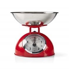 X7 ASSORTED ITEMS TO INCLUDE NEDIS RED KITCHEN SCALES WITH BOWL & ANALOGUE DISPLAY, RETRO STYLE.