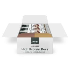 11X ASSORTED PROTEIN BARS TO INCLUDE BRAND - AMFIT NUTRITION LOW SUGAR HIGH PROTEIN BARS, CHOCOLATE CARAMEL FLAVOUR, 60G, PACK OF 12, FULFIL VITAMIN AND PROTEIN BARS (15 X 40G BARS) — CHOCOLATE SALTE