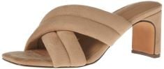 10 X ESSENTIALS WOMEN'S CROSSOVER HEELED SANDAL WITH PADDED STRAPS AND MEMORY FOAM INSOLE, BEIGE FAUX MICROSUEDE, 7 UK.