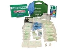 X8 ASSORTED MEDICAL ITEMS TO INCLUDE VALUE AID MEDIUM BS8599-1:2019 COMPLIANT FIRST AID KIT & TALKING GUIDE BUNDLE.