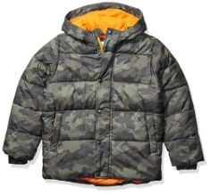 X7 ASSORTED KIDS CLOTHING TO INCLUDE ESSENTIALS BOYS' HEAVYWEIGHT HOODED PUFFER JACKET, DARK MILITARY GREEN CAMOUFLAGE, 8 YEARS, HELLY HANSEN UNISEX KIDS DAYBREAKER TIGHTS, BLACK, 62 EU.