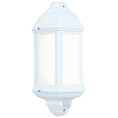 9 X NATIONAL LIGHTING HALBURY LED OUTDOOR 7W OUTDOOR GARDEN LED WHITE HALF WALL LANTERN PIR MOTION SENSOR PRESENCE DETECTOR IP44 RATED.