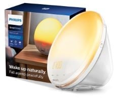 PHILIPS SMARTSLEEP WAKE-UP LIGHT, COLOURED SUNRISE AND SUNSET SIMULATION, 7 NATURAL SOUNDS, FM RADIO & READING LAMP, TAP SNOOZE (MODEL HF3531/01).