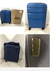 2 X AMERICAN TOURISTER TRAVEL CASES 1 X HOLIDAY HEAT NAVY FABRIC SPINNER 55/20, 1 MID BLUE HARDSHELL SMALL SPINNER