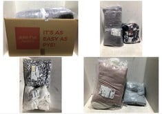 BOX OF ASSORTED SOFT FURNISHINGS TO INCLUDE GRAY & OSBORNE KING SIZE DUVET SET GREY FLEECE ZL0386