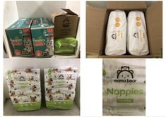 5 X ASSORTED BABY NAPPIES TO INCLUDE 2 X BOXES OF PAMPERS PAW PATROL NANNY PANTS SIZE 5 160-PER PACK