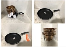 6 X ASSORTED KITCHEN PANS TO INCLUDE JOHN LEWIS STAINLESS STEEL COLANDER BRASS