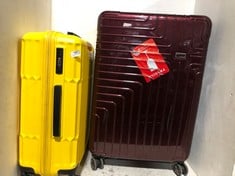 2 X JOHN LEWIS TRAVEL CASES HARDSHELLS SPINNERS, 1 X YELLOW MEDIUM, 1 X PLUM LARGE