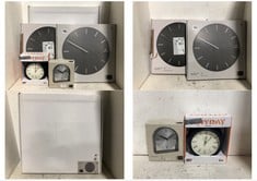 5 X ASSORTED CLOCKS TO INCLUDE JOHN LEWIS MANTLE CLOCK 18CM BRASS PLATED