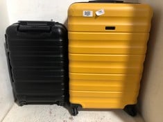 2 X JOHN LEWIS TRAVEL CASES HARDSHELLS SPINNERS, 1 X YELLOW MEDIUM, 1 X BLACK SMALL