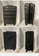 2 X JOHN LEWIS TRAVEL CASES, 1 X GREY HARDSHELL SMALL SPINNER, 1 X BLACK FABRIC MEDIUM/LARGE SPINNER