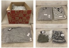 BOX OF APPROX 20 X ASSORTED ADULT CLOTHING TO INCLUDE NEW LOOK BELLA BALLOON SWEATER LIGHT GREY SIZE SM