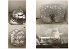 2 X BABY FEEDING PILLOWS GREY, 1 X WITH ELEPHANTS, 1 X WITH STARS