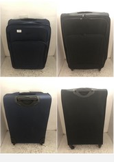 2 X JOHN LEWIS TRAVEL CASES SPINNERS, 1 X BLACK FABRIC MEDIUM/LARGE, 1 X NAVY BLUE FABRIC SMALL/MEDIUM