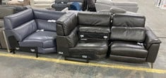 ILLINOIS CORNER, 1 SEATER SOFA PARTS IN BLACK LEATHER (PARTS ONLY) TO INCLUDE PLAZA CORNER SOFA PART IN CHENILLE DENIM LEATHER (PARTS ONLY) (ZONE 2) (KERBSIDE PALLET DELIVERY)