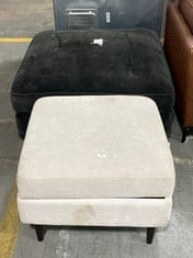 LARGE SQUARE FOOTSTOOL IN BLACK FABRIC TO INCLUDE MEDIUM SQUARE STORAGE FOOTSTOOL IN LIGHT CREAM FABRIC (ZONE 1)