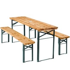 2 X TECTAKE DINING TABLE AND BENCH SET LUDWIG - 2 BENCHES, TABLE WITH PARASOL HOLDER, FOLDABLE - TOTAL LOT RRRP £306 (ZONE 4)