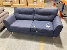 HETTY 3 SEATER SOFA WITH FULL BACK IN LINOSO INDIGO FABRIC - RRP £999 (ZONE 1)