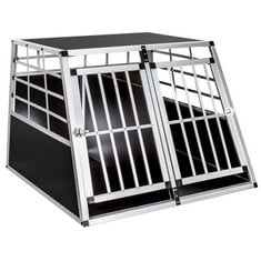 4 X ASSORTED TECTAKE ITEMS TO INCLUDE DOG CRATE DOUBLE - STRAIGHT BACK WALL, ALUMINIUM TRANSPORT BOX, LOCKABLE (ZONE 4)