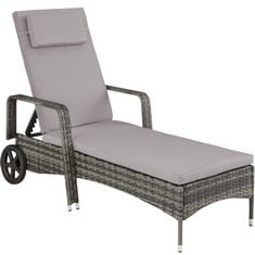 TECTAKE SUN LOUNGER CASSIS - 6-STEP ADJUSTABLE BACKREST, REMOVABLE HEADREST, WITH WHEELS - RRP £186 (ZONE 4)