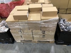 PALLET OF ASSORTED SHOES TO INCLUDE ESSENTIALS WOMENS ANKLE STRAP LOW HEEL IN BLACK FAUX SUEDE SIZE 7 (ZONE 5) (KERBSIDE PALLET DELIVERY)