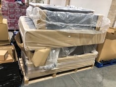 PALLET OF ASSORTED BED BASES / PARTS TO INCLUDE APPROX 140CM BED BASE IN DARK GREY VELVET (PARTS ONLY) (ZONE 5) (KERBSIDE PALLET DELIVERY)