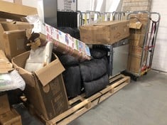 PALLET OF ASSORTED ITEMS TO INCLUDE HOMCOM DARK GREY SOFT VELVET ARMCHAIR (BROKEN) (ZONE 5) (KERBSIDE PALLET DELIVERY)