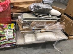 PALLET OF ASSORTED GARDEN FURNITURE PARTS TO INCLUDE QTY OF LINEN GARDEN FURNITURE CUSHIONS (PARTS ONLY) (ZONE 7) (KERBSIDE PALLET DELIVERY) (KERBSIDE PALLET DELIVERY)