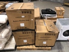 3 X ASSORTED COOKOLOGY OVENS TO INCLUDE BUILT IN SINGLE ELECTRIC OVEN - MODEL NO. COF605SS (SMASHED / BROKEN) (ZONE 7) (KERBSIDE PALLET DELIVERY) (KERBSIDE PALLET DELIVERY)